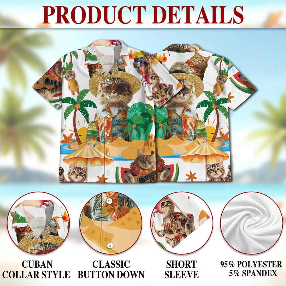 Cat Holiday Hawaiian Shirt for Men, Button Down Aloha Shirt - Azhawaiian