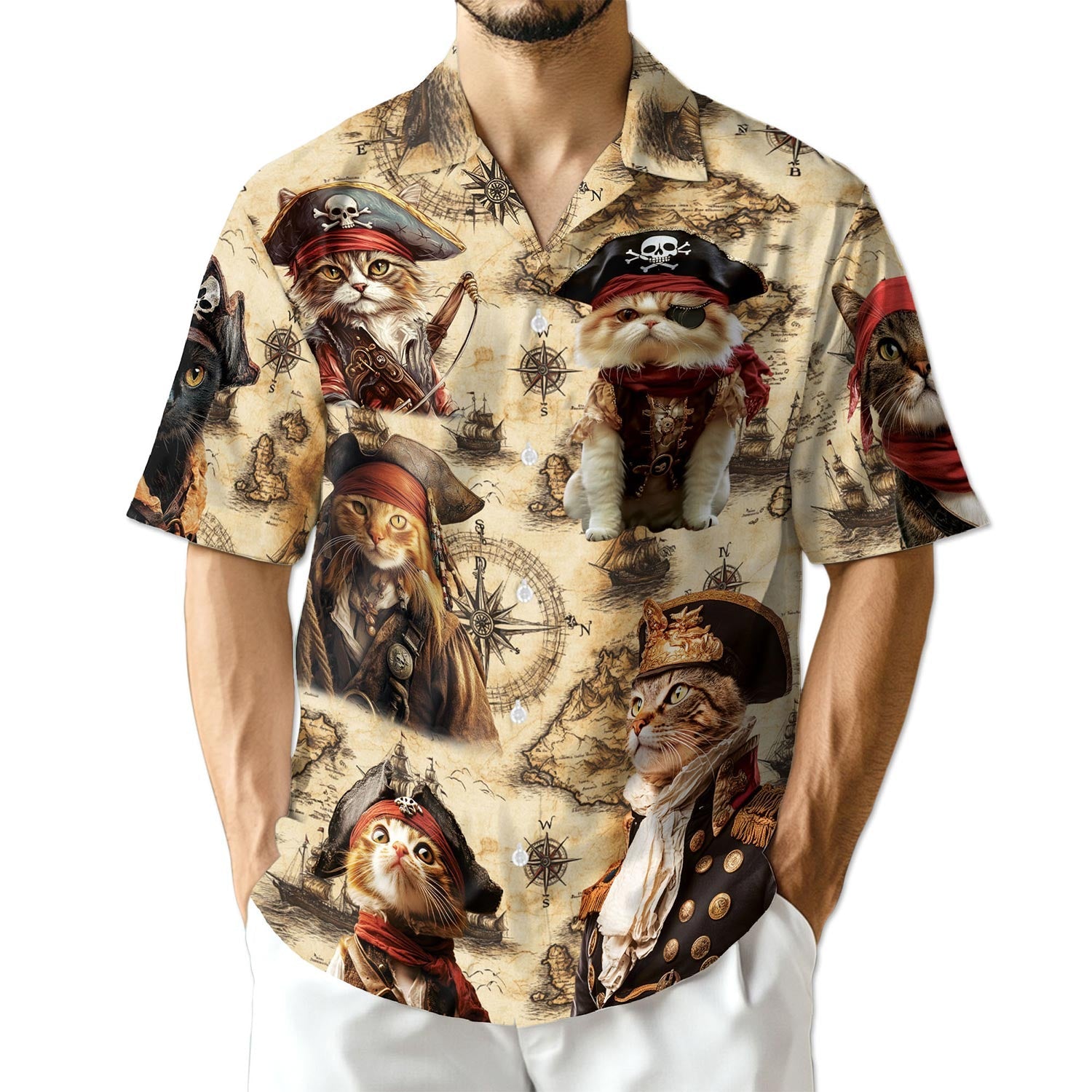 Azhawaiian Cat Pirate Hawaiian Shirt for Men
