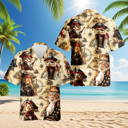 Cat Pirate Hawaiian Shirt for Men, Button Down Aloha Shirt - Azhawaiian