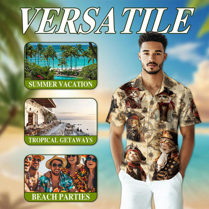 Cat Pirate Hawaiian Shirt for Men, Button Down Aloha Shirt - Azhawaiian