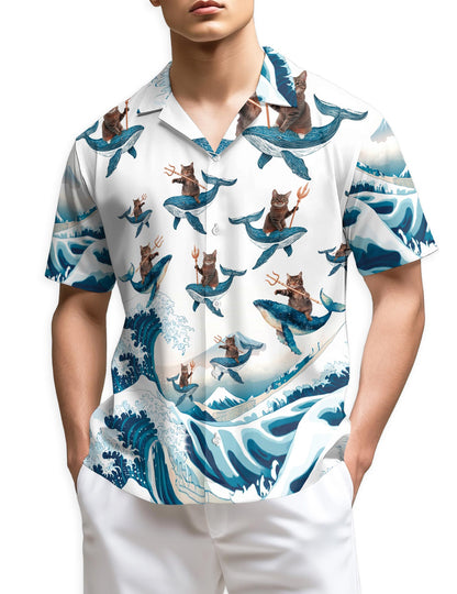 Azhawaiian Cat Riding Whale Hawaiian Shirt for Men