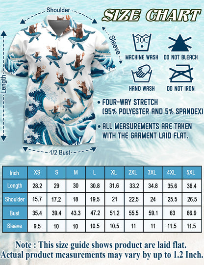 Cat Riding Whale Hawaiian Shirt for Men, Button Down Aloha Shirt - Azhawaiian