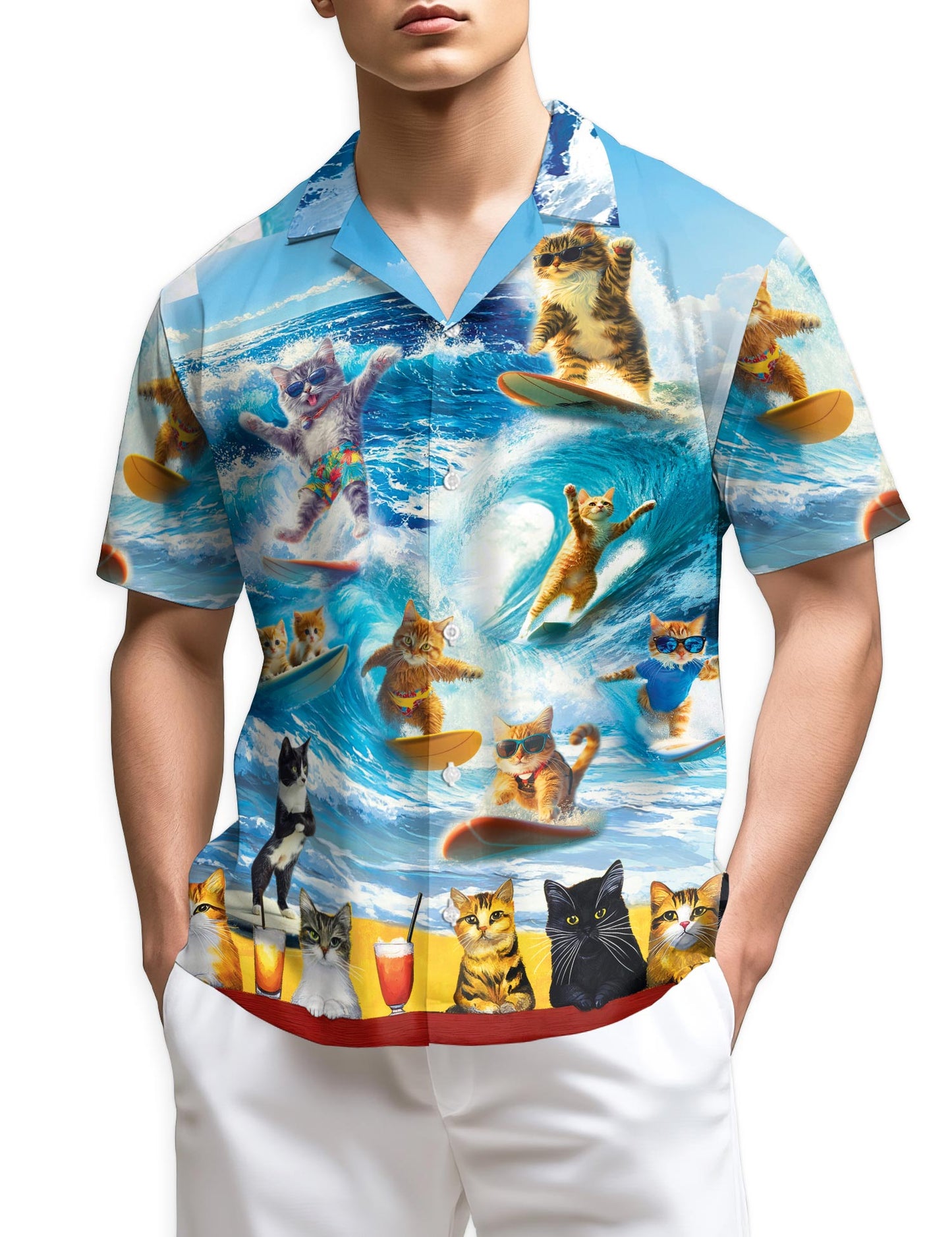 Azhawaiian Cat Surfing Hawaiian Shirt for Men