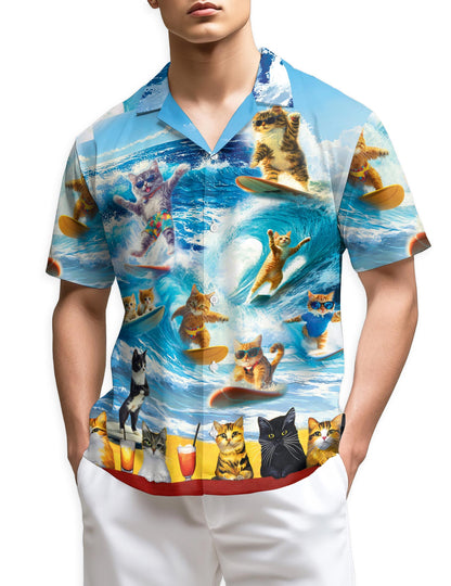 Azhawaiian Cat Surfing Hawaiian Shirt for Men