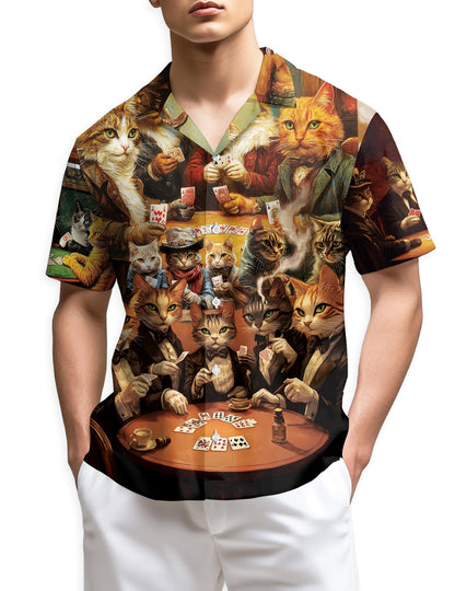 Azhawaiian Cats Playing Poker Hawaiian Shirt for Men