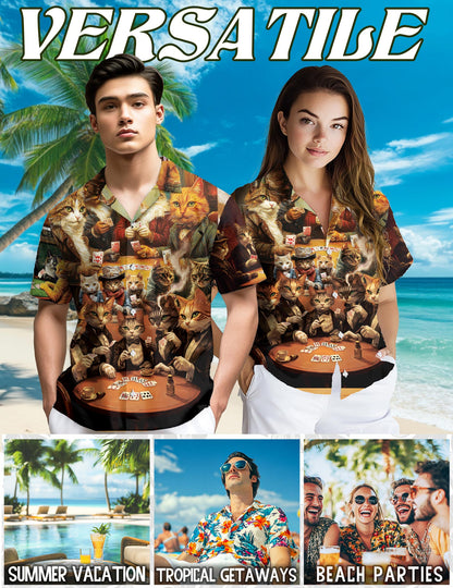 Cats Playing Poker Hawaiian Shirt for Men, Button Down Aloha Shirt - Azhawaiian