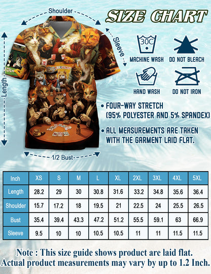 Cats Playing Poker Hawaiian Shirt for Men, Button Down Aloha Shirt - Azhawaiian