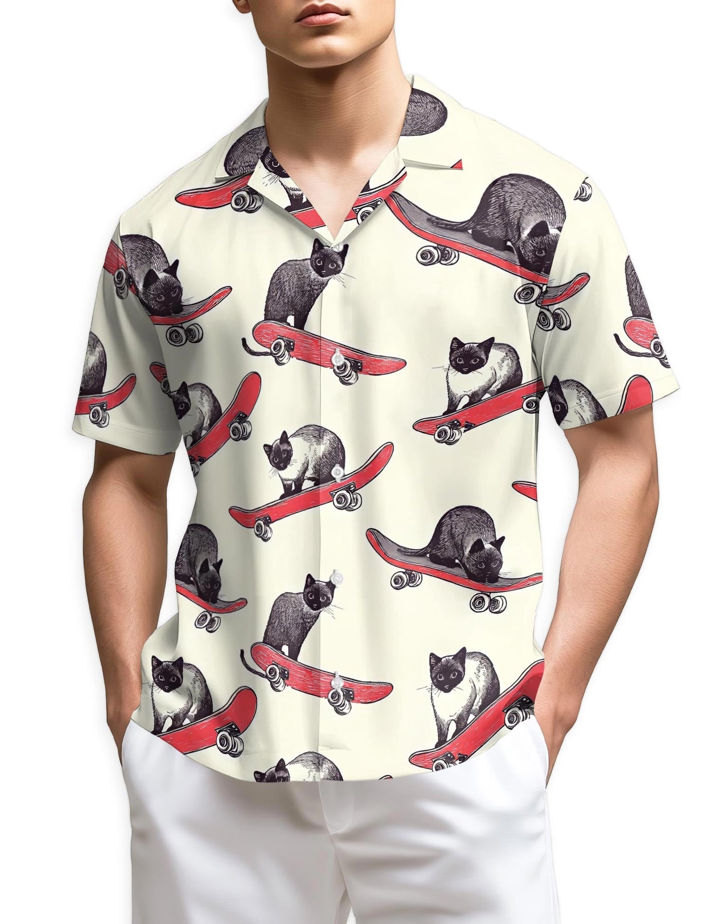 Azhawaiian Cats Playing Skateboarding Hawaiian Shirt for Men