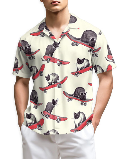 Azhawaiian Cats Playing Skateboarding Hawaiian Shirt for Men