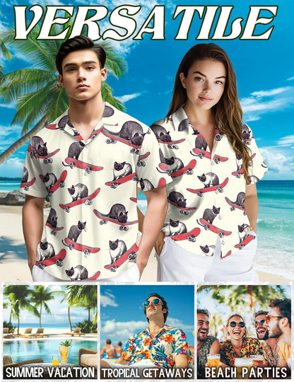 Cats Playing Skateboarding Hawaiian Shirt for Men, Button Down Aloha Shirt - Azhawaiian