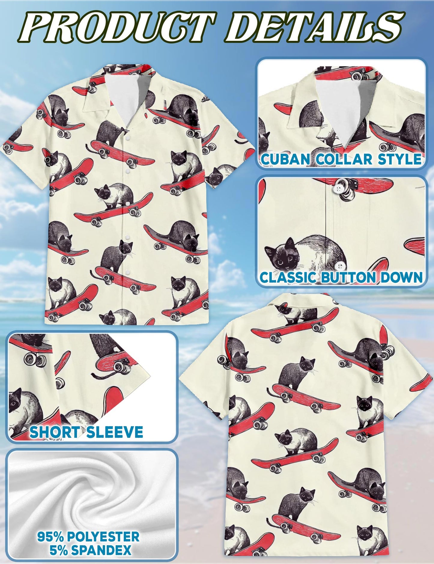 Cats Playing Skateboarding Hawaiian Shirt for Men, Button Down Aloha Shirt - Azhawaiian