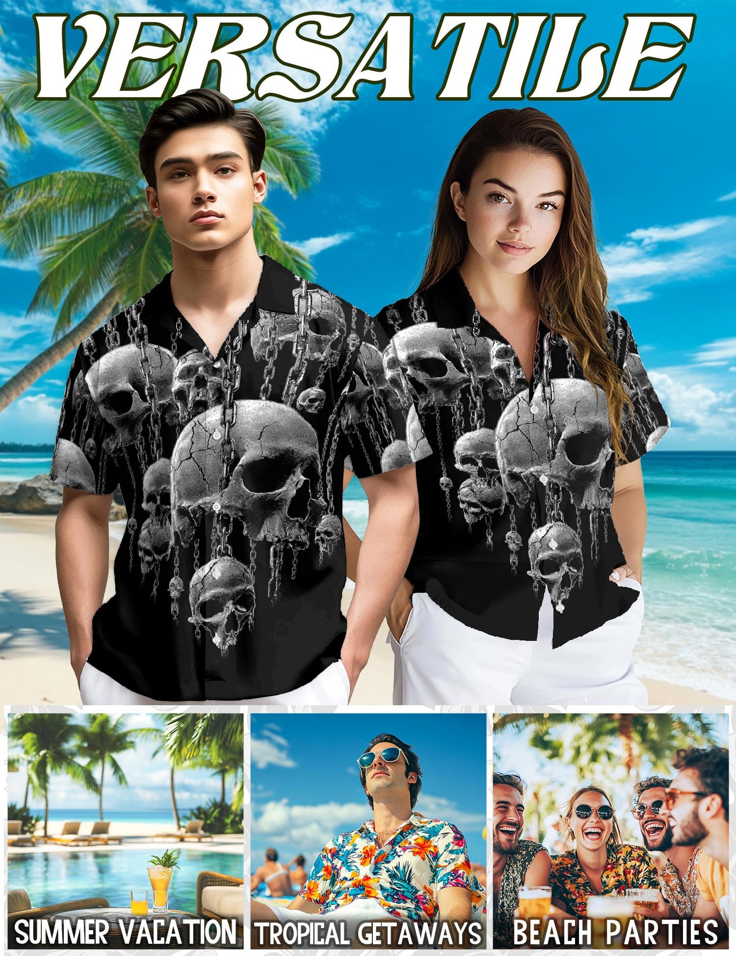 Chained Skull Hawaiian Shirt for Men, Button Down Aloha Shirt - Azhawaiian