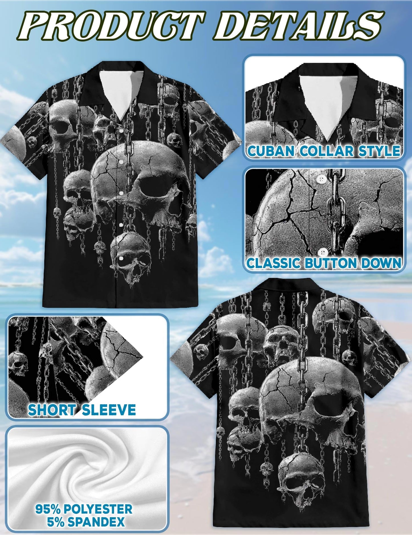 Chained Skull Hawaiian Shirt for Men, Button Down Aloha Shirt - Azhawaiian