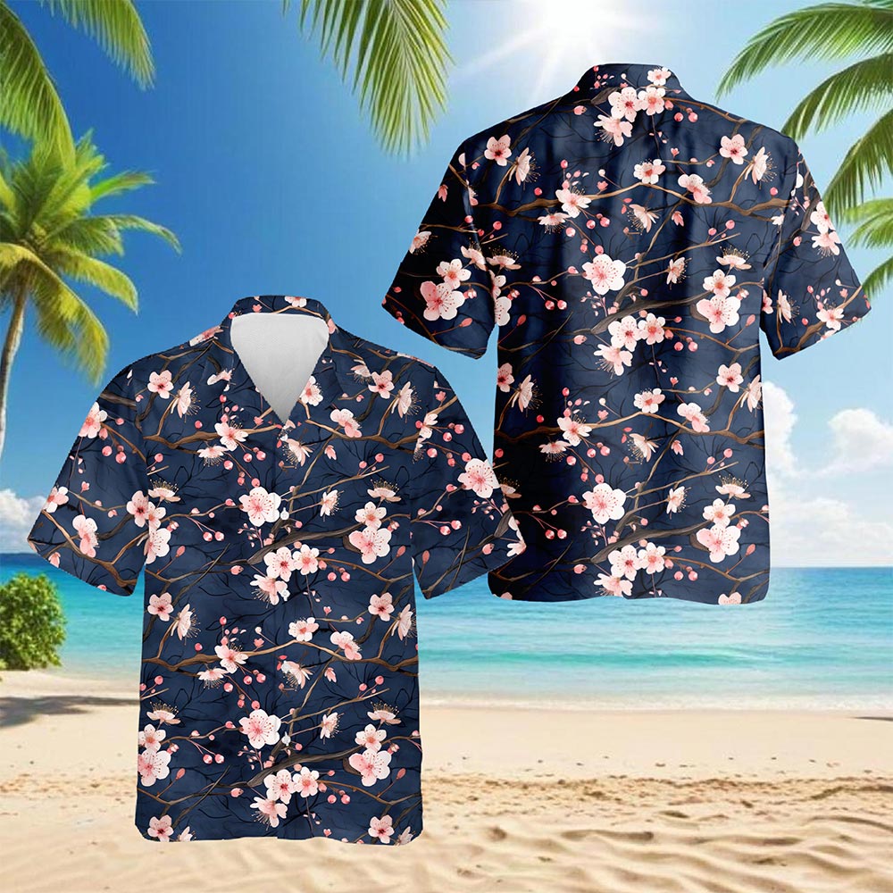 Cherry Blossom Hawaiian Shirt for Men, Button Down Aloha Shirt - Azhawaiian
