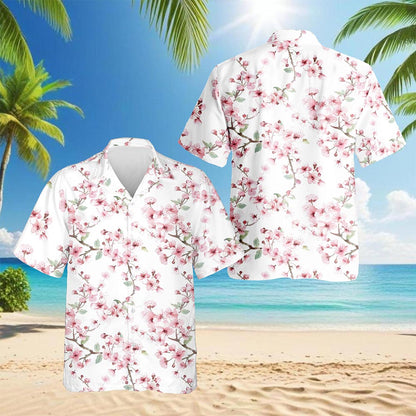 Cherry Blossom Hawaiian Shirt for Men, Button Down Aloha Shirt - Azhawaiian