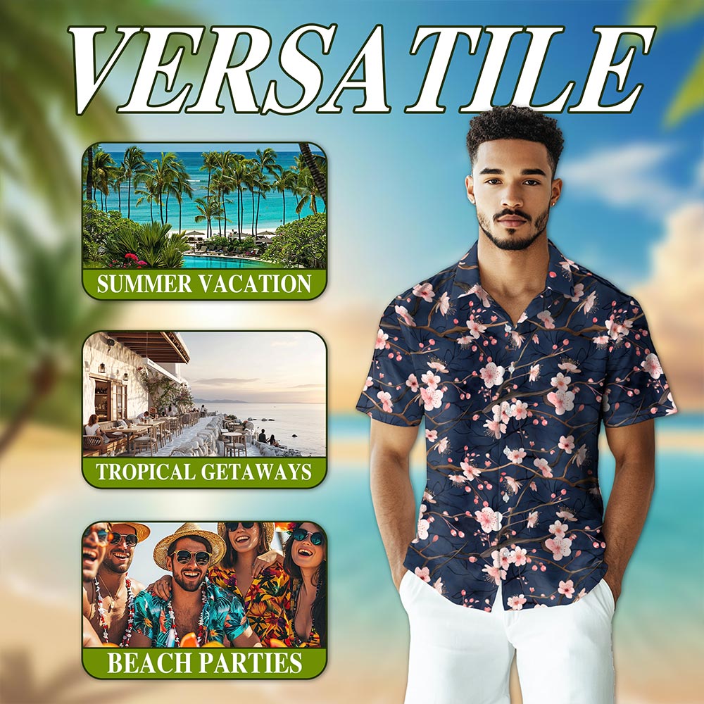 Cherry Blossom Hawaiian Shirt for Men, Button Down Aloha Shirt - Azhawaiian