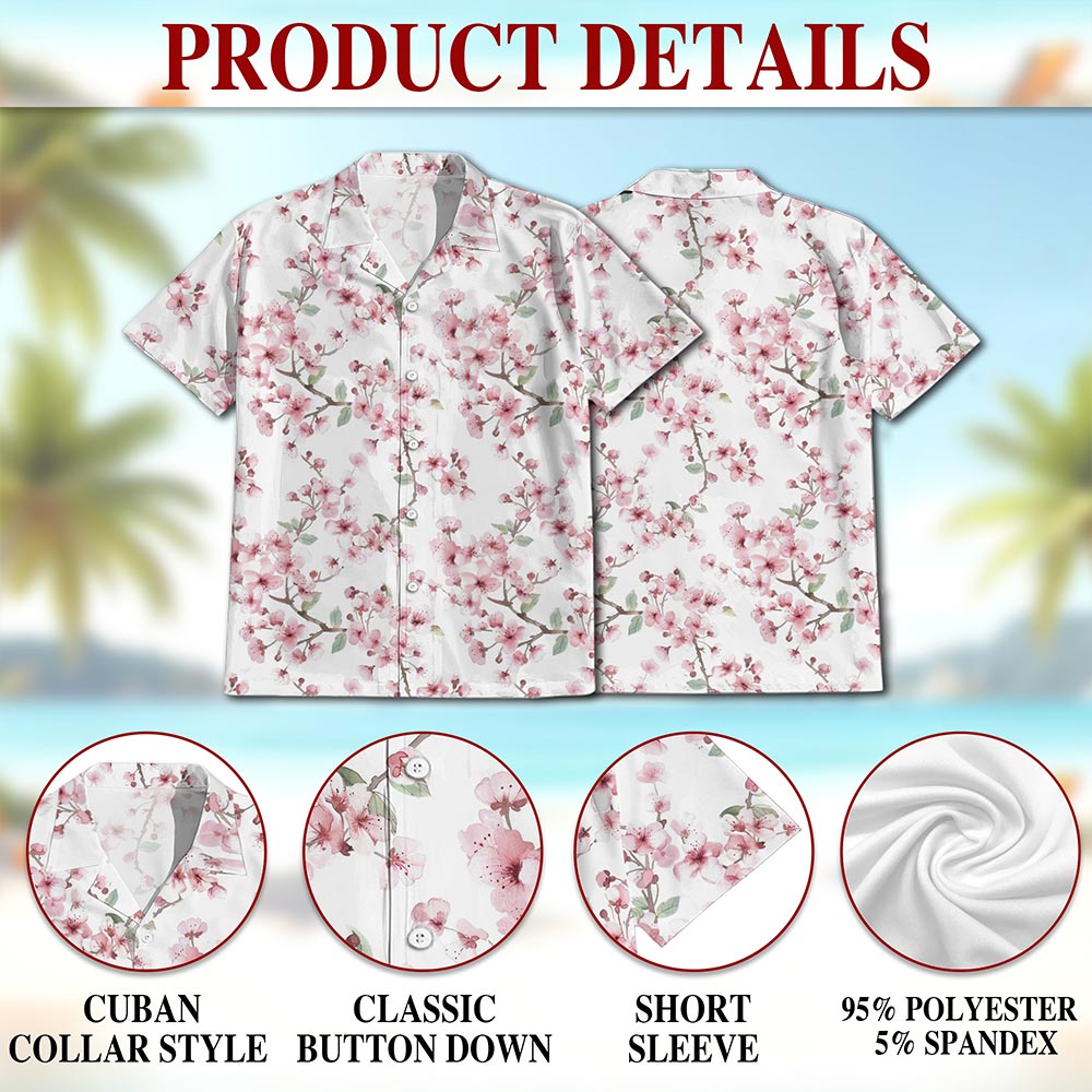 Cherry Blossom Hawaiian Shirt for Men, Button Down Aloha Shirt - Azhawaiian