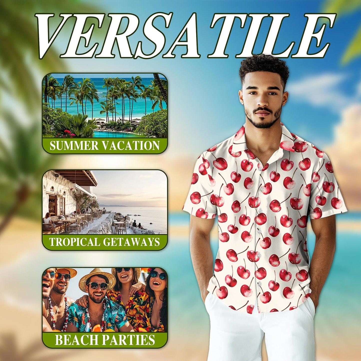 Cherry Hawaiian Shirt for Men, Button Down Aloha Shirt - Azhawaiian