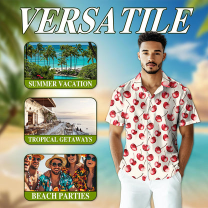Cherry Hawaiian Shirt for Men, Button Down Aloha Shirt - Azhawaiian