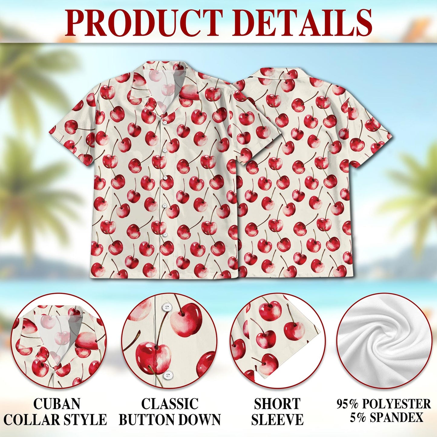Cherry Hawaiian Shirt for Men, Button Down Aloha Shirt - Azhawaiian