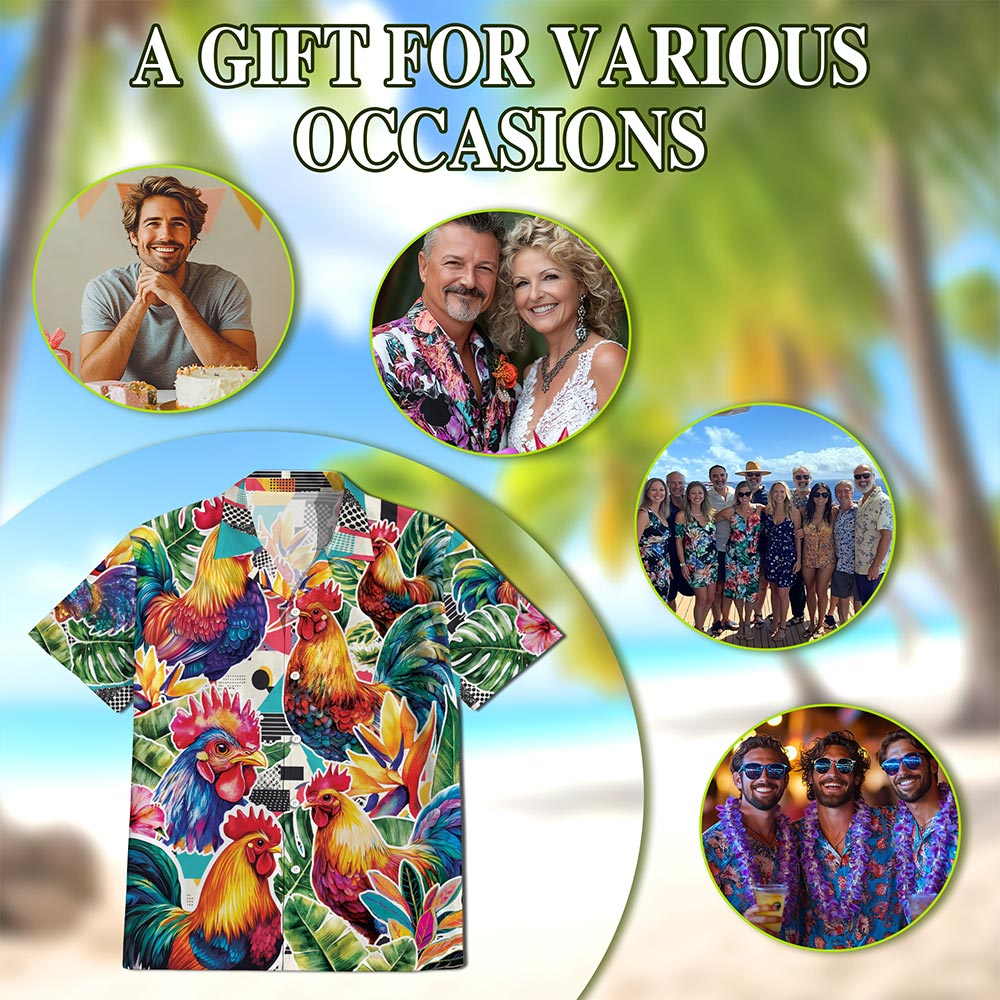 Chicken Hawaiian Shirt for Men, Button Down Aloha Shirt - Azhawaiian