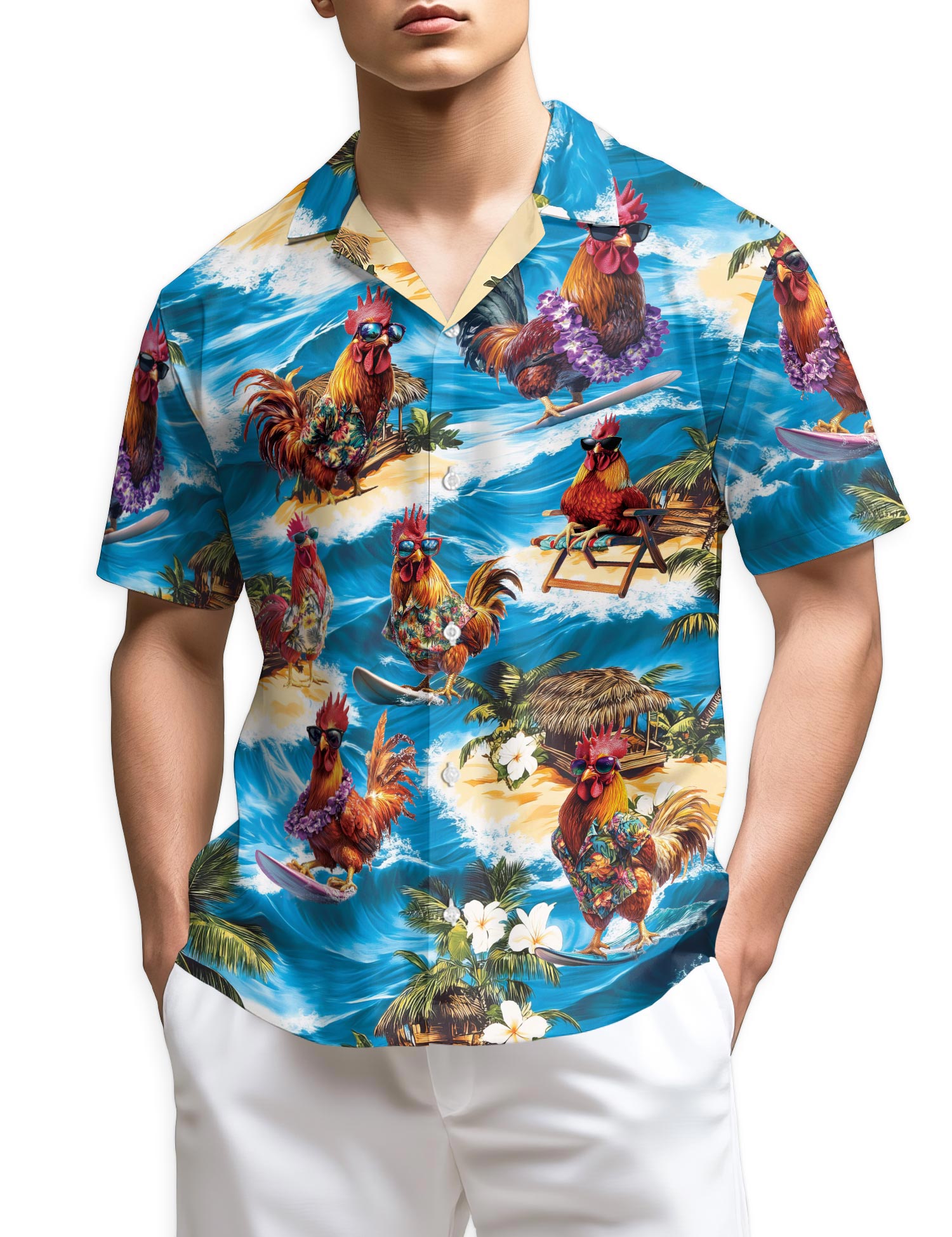 Azhawaiian Chicken Surfing Hawaiian Shirt for Men