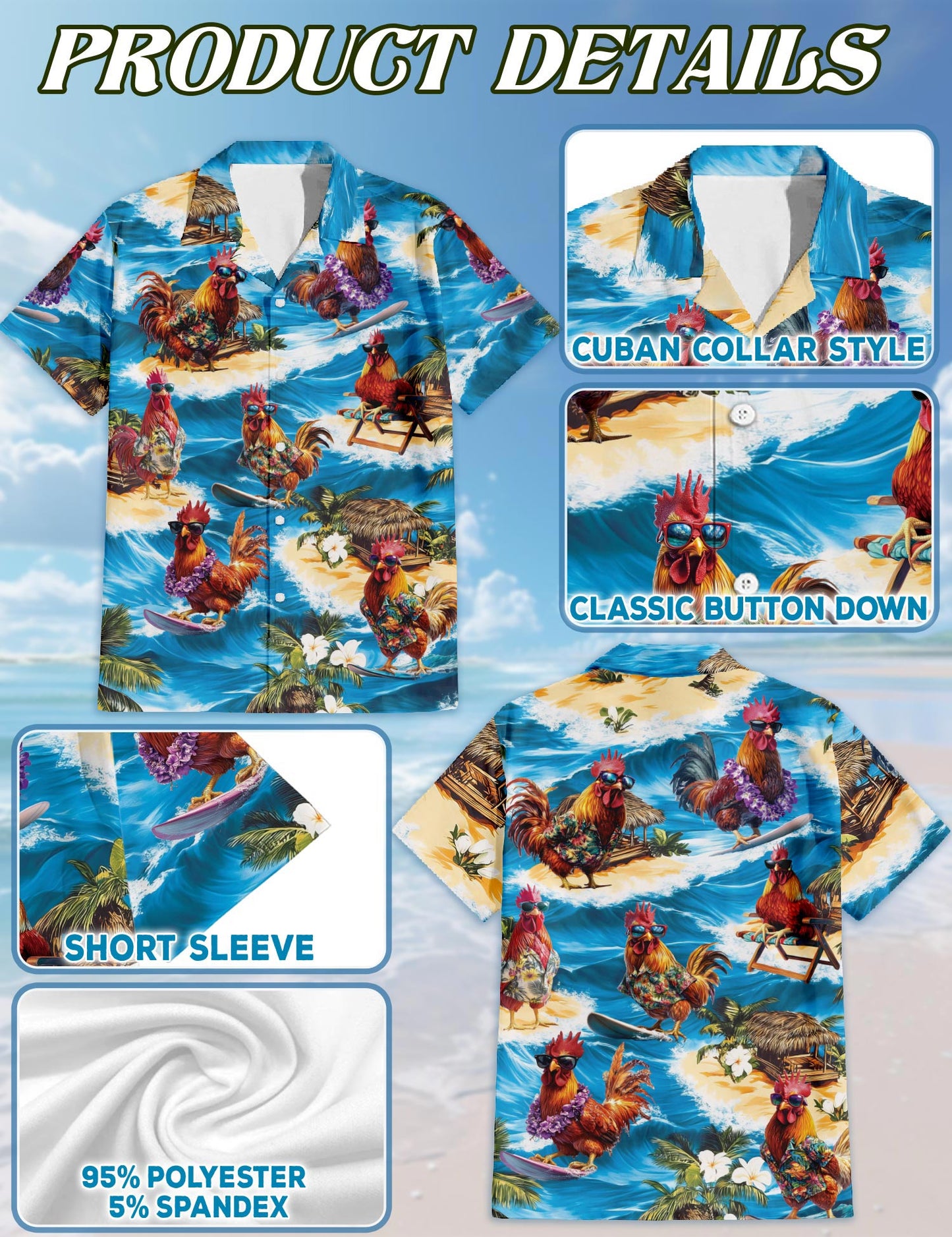 Chicken Surfing Hawaiian Shirt for Men, Button Down Aloha Shirt - Azhawaiian