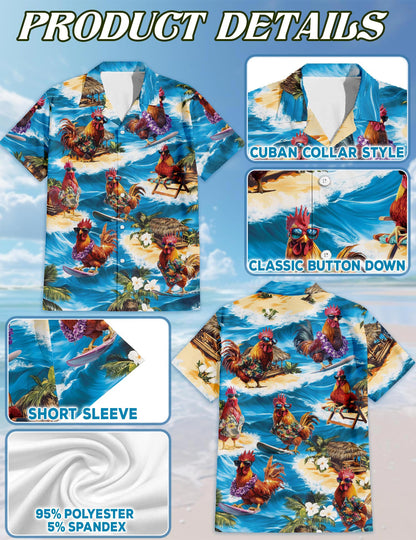 Chicken Surfing Hawaiian Shirt for Men, Button Down Aloha Shirt - Azhawaiian
