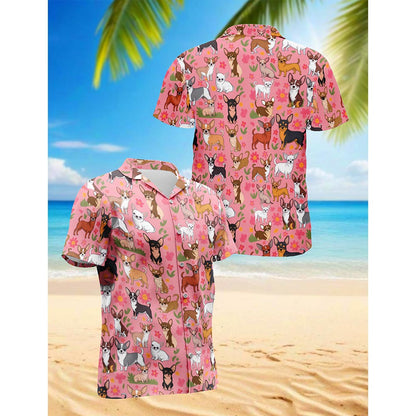 Chihuahua with Flowers Hawaiian Shirt for Men, Button Down Aloha Shirt - Azhawaiian
