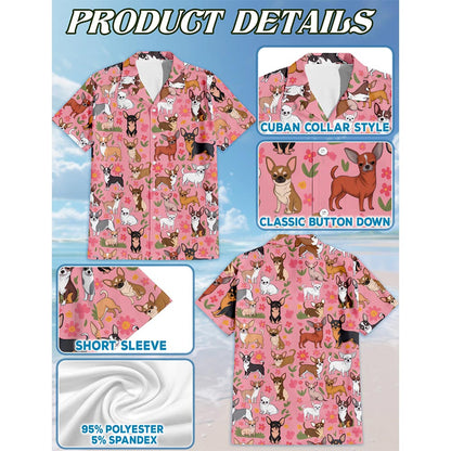 Chihuahua with Flowers Hawaiian Shirt for Men, Button Down Aloha Shirt - Azhawaiian