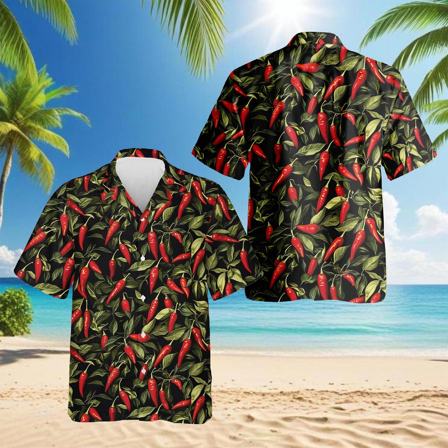 Chilli Pepper Pattern Hawaiian Shirt for Men, Button Down Aloha Shirt - Azhawaiian