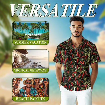 Chilli Pepper Pattern Hawaiian Shirt for Men, Button Down Aloha Shirt - Azhawaiian