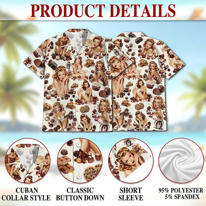 Chocolate Candy Desert Pinup Girl Hawaiian Shirt for Men, Button Down Aloha Shirt - Azhawaiian
