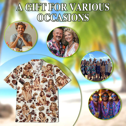 Chocolate Candy Desert Pinup Girl Hawaiian Shirt for Men, Button Down Aloha Shirt - Azhawaiian