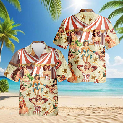 Circus Pinup Girl Hawaiian Shirt for Men, Button Down Aloha Shirt - Azhawaiian