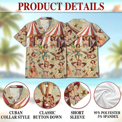 Circus Pinup Girl Hawaiian Shirt for Men, Button Down Aloha Shirt - Azhawaiian