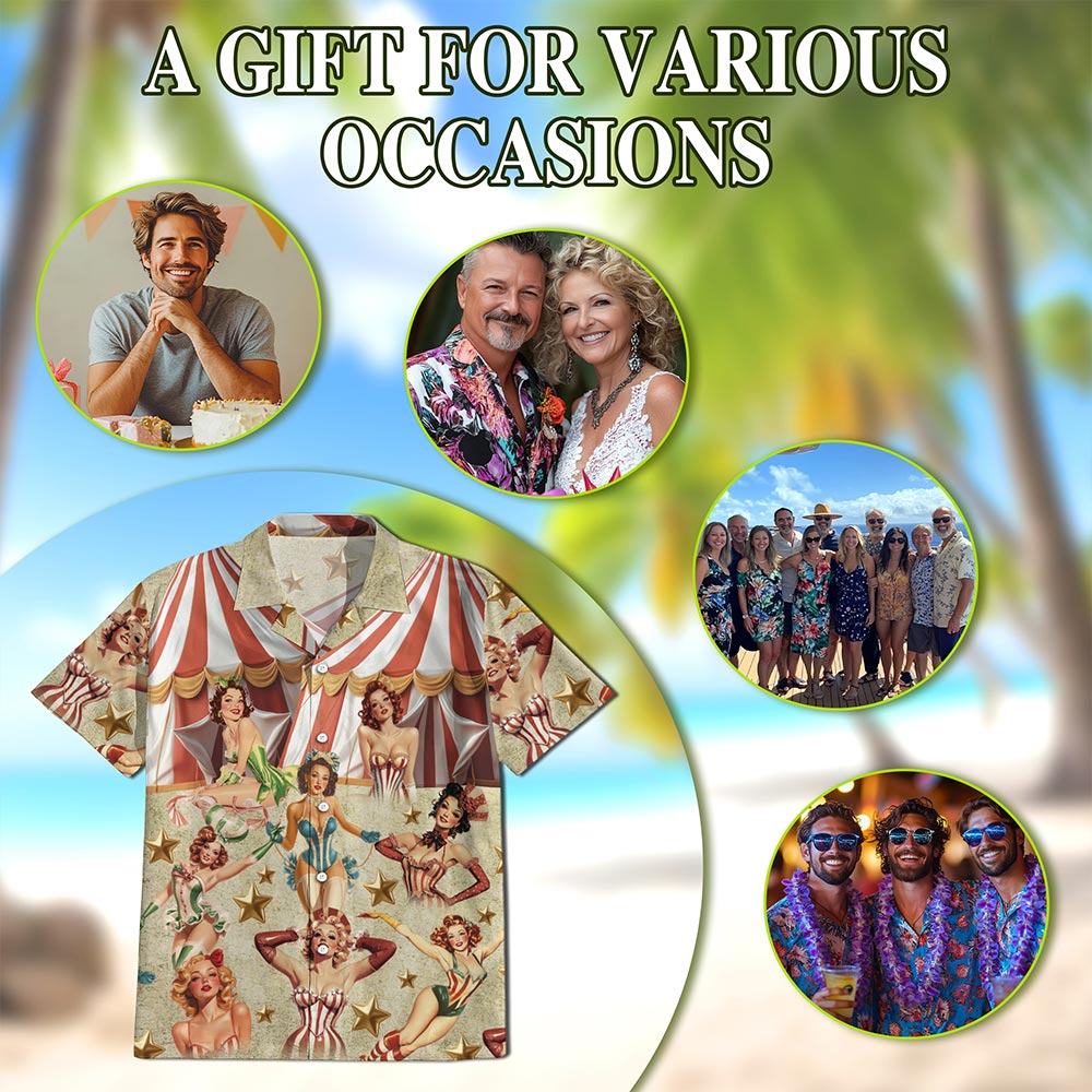 Circus Pinup Girl Hawaiian Shirt for Men, Button Down Aloha Shirt - Azhawaiian