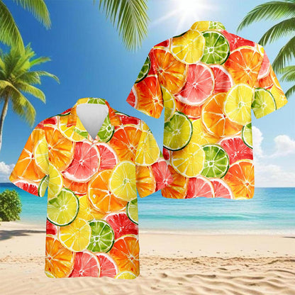 Citrus Fruits Print Hawaiian Shirt for Men, Button Down Aloha Shirt - Azhawaiian