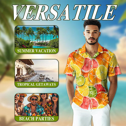 Citrus Fruits Print Hawaiian Shirt for Men, Button Down Aloha Shirt - Azhawaiian
