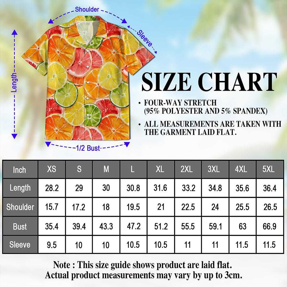 Citrus Fruits Print Hawaiian Shirt for Men, Button Down Aloha Shirt - Azhawaiian