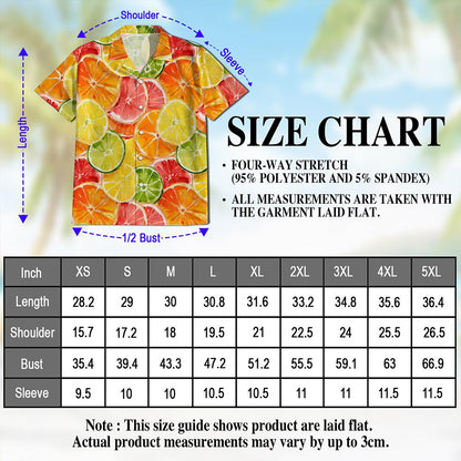 Citrus Fruits Print Hawaiian Shirt for Men, Button Down Aloha Shirt - Azhawaiian