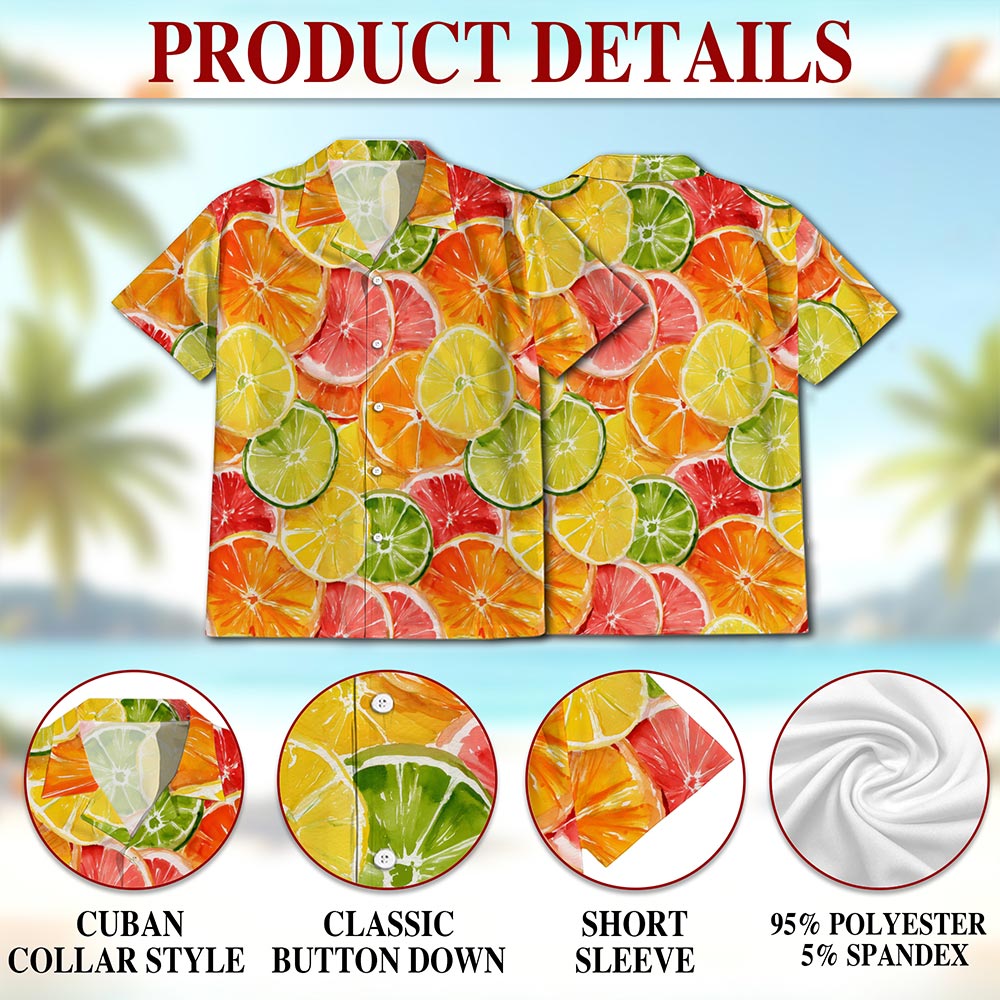 Citrus Fruits Print Hawaiian Shirt for Men, Button Down Aloha Shirt - Azhawaiian