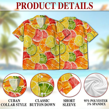 Citrus Fruits Print Hawaiian Shirt for Men, Button Down Aloha Shirt - Azhawaiian