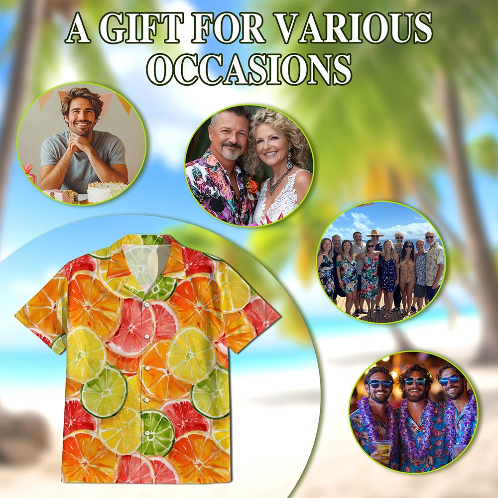 Citrus Fruits Print Hawaiian Shirt for Men, Button Down Aloha Shirt - Azhawaiian