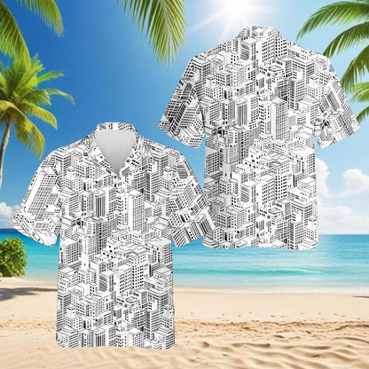City Buildings Hawaiian Shirt for Men, Button Down Aloha Shirt - Azhawaiian