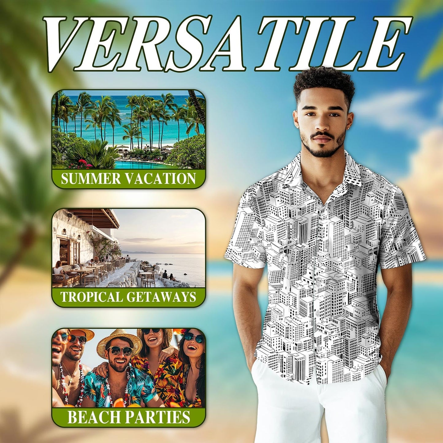 City Buildings Hawaiian Shirt for Men, Button Down Aloha Shirt - Azhawaiian