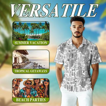City Buildings Hawaiian Shirt for Men, Button Down Aloha Shirt - Azhawaiian