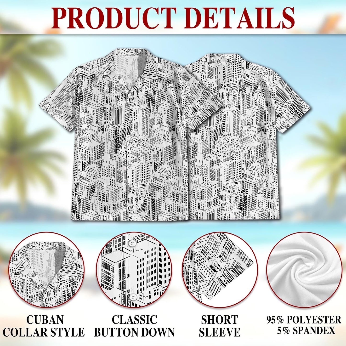 City Buildings Hawaiian Shirt for Men, Button Down Aloha Shirt - Azhawaiian