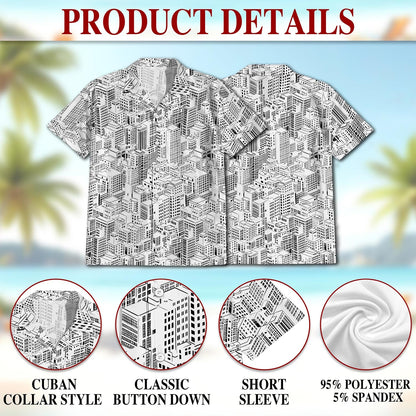 City Buildings Hawaiian Shirt for Men, Button Down Aloha Shirt - Azhawaiian