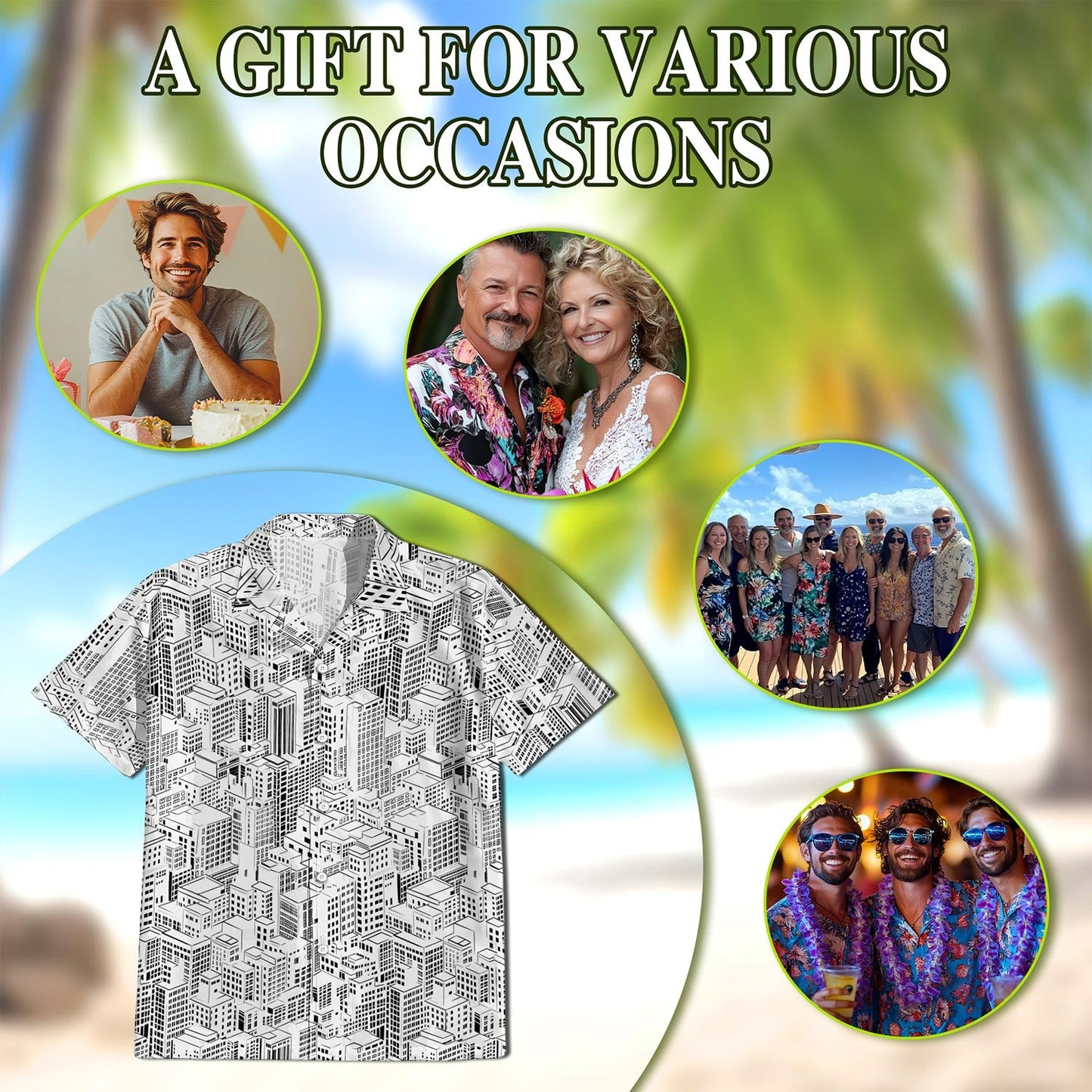 City Buildings Hawaiian Shirt for Men, Button Down Aloha Shirt - Azhawaiian
